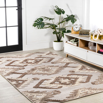 Sumak High-low Pile Neutral Diamond Kilim Area Rug